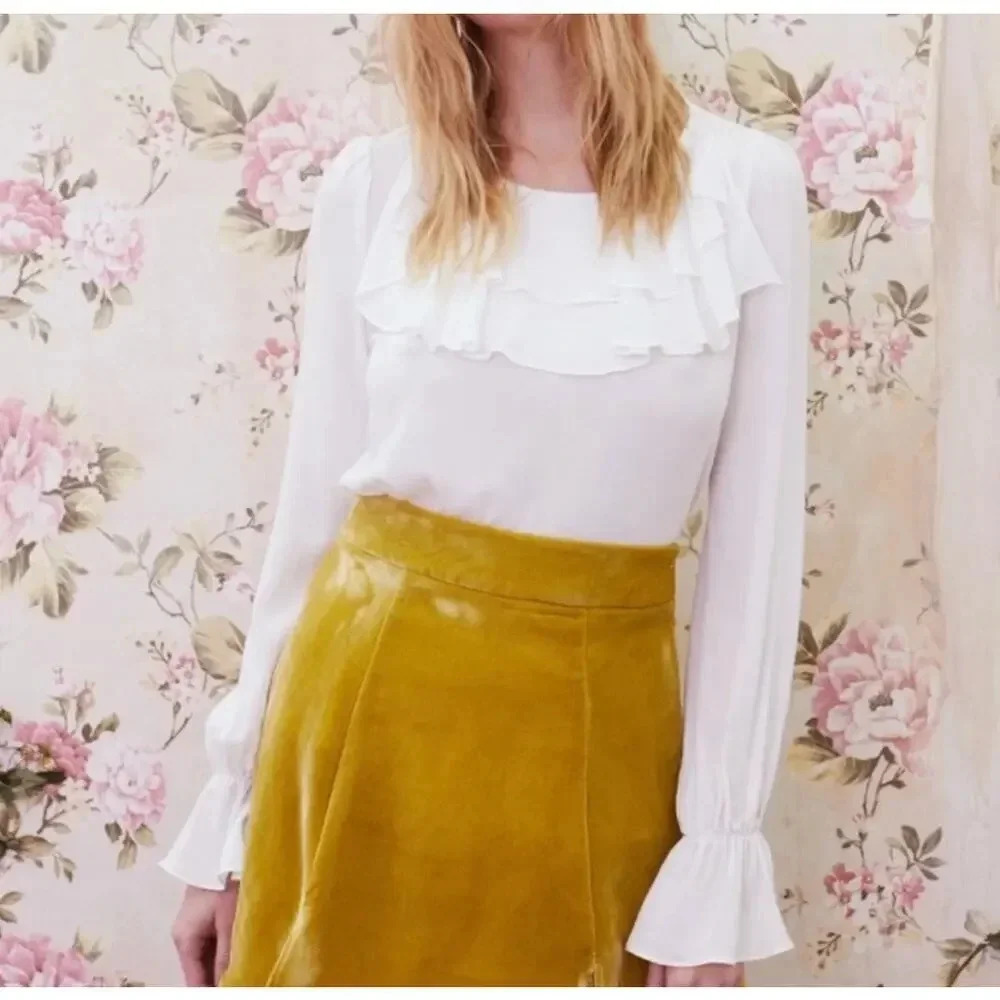 For Love And Lemons White Ruffle Blouse